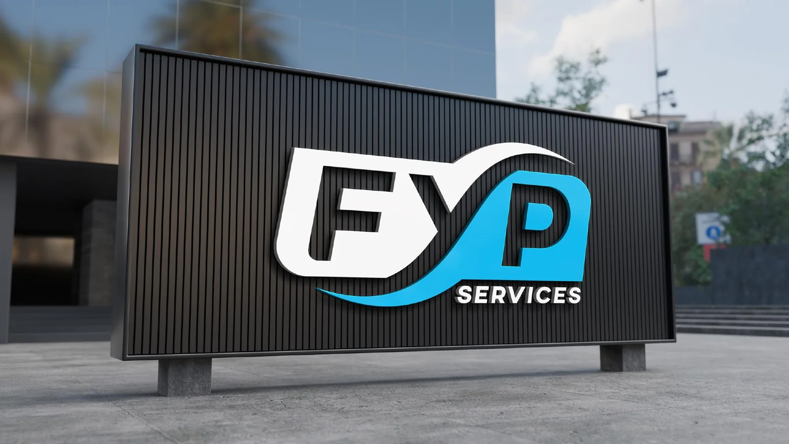 FYP Services identity on exterior signage