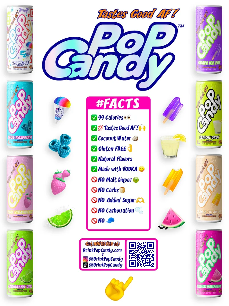 Pop Candy brand and beverage packaging