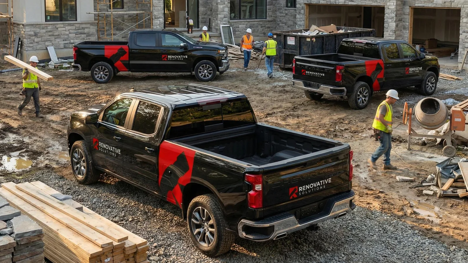 Renovative Solutions identity applied to a construction fleet
