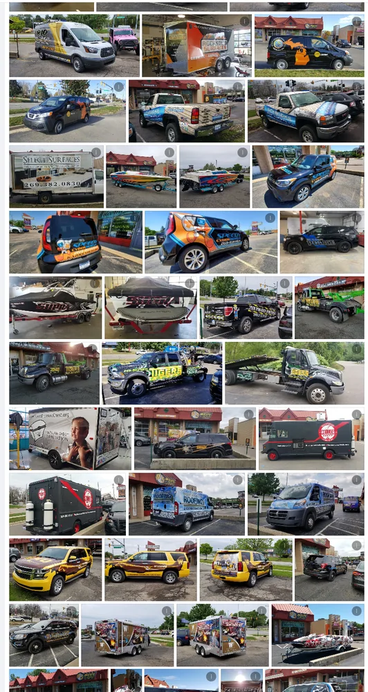 A collage of vehicle graphics and wraps